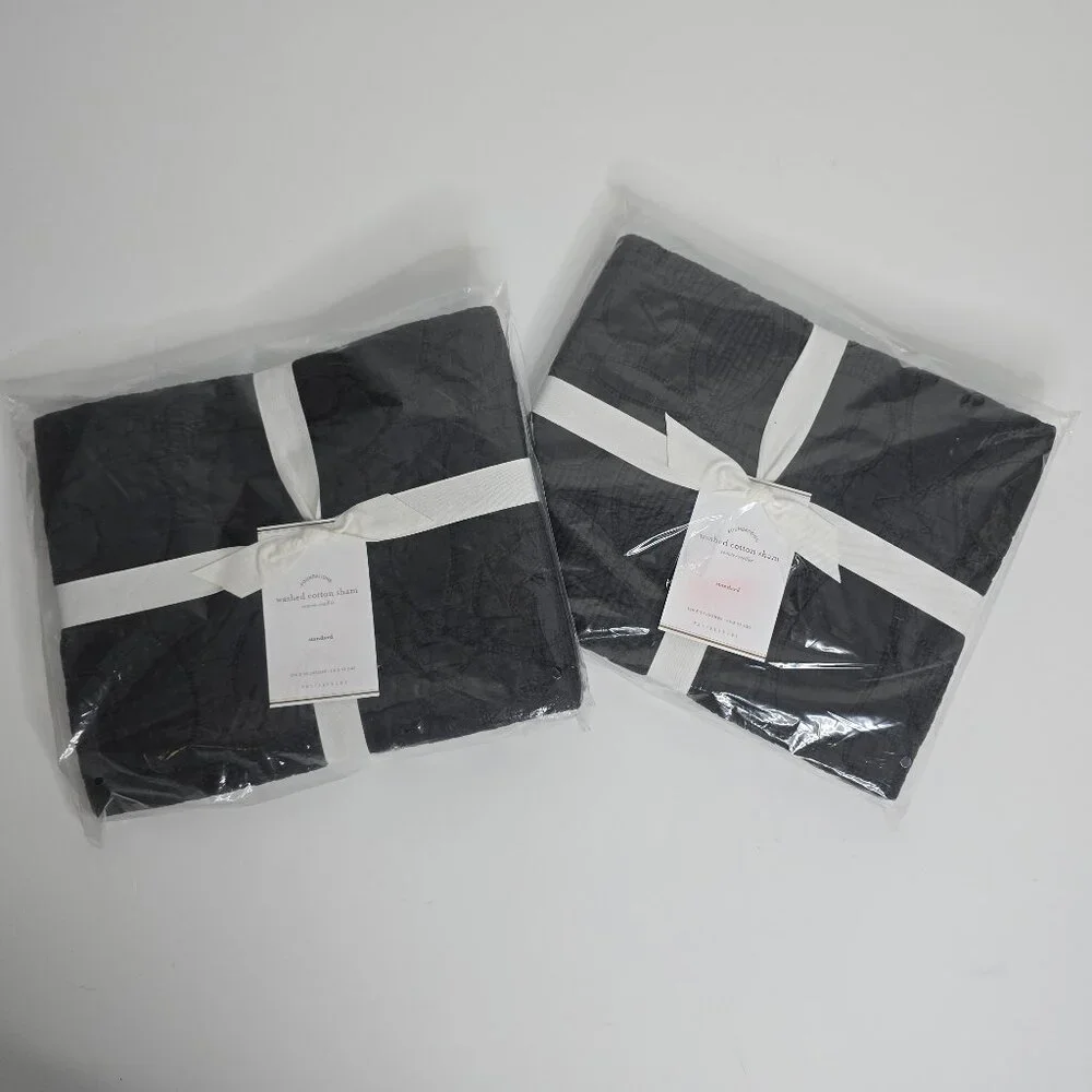 2 Pottery Barn Pillow Shams Lot Set Washed Cotton Standard Shale MSRP 49.50 each